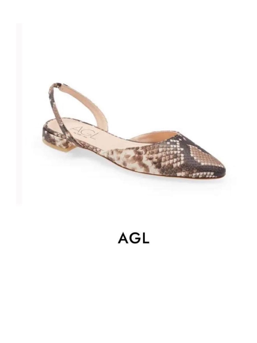 AGL snake print leather slingback flat shoes size 38 / 8 US